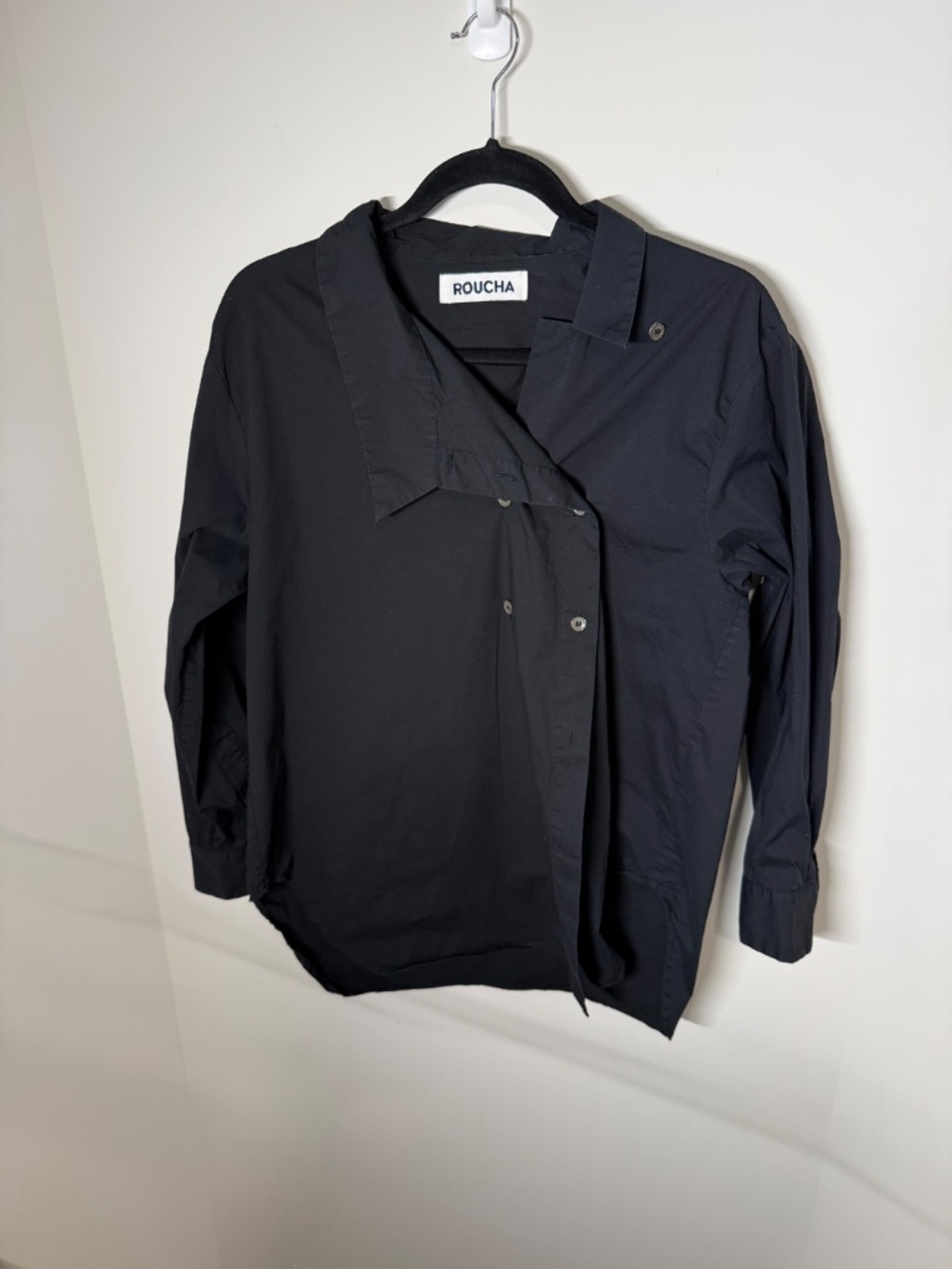 Roucha Twist Poplin Wrap Button Up – Black (Size AA / Small) | Japanese Cotton